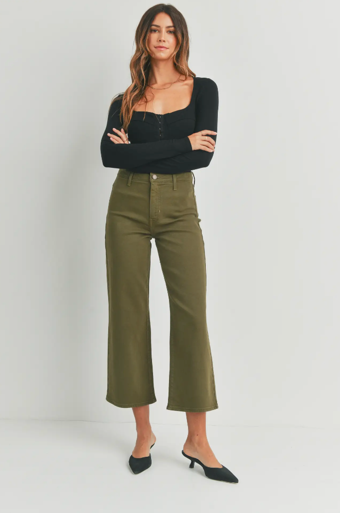JUST BLACK DENIM - Trouser Wide Leg Olive