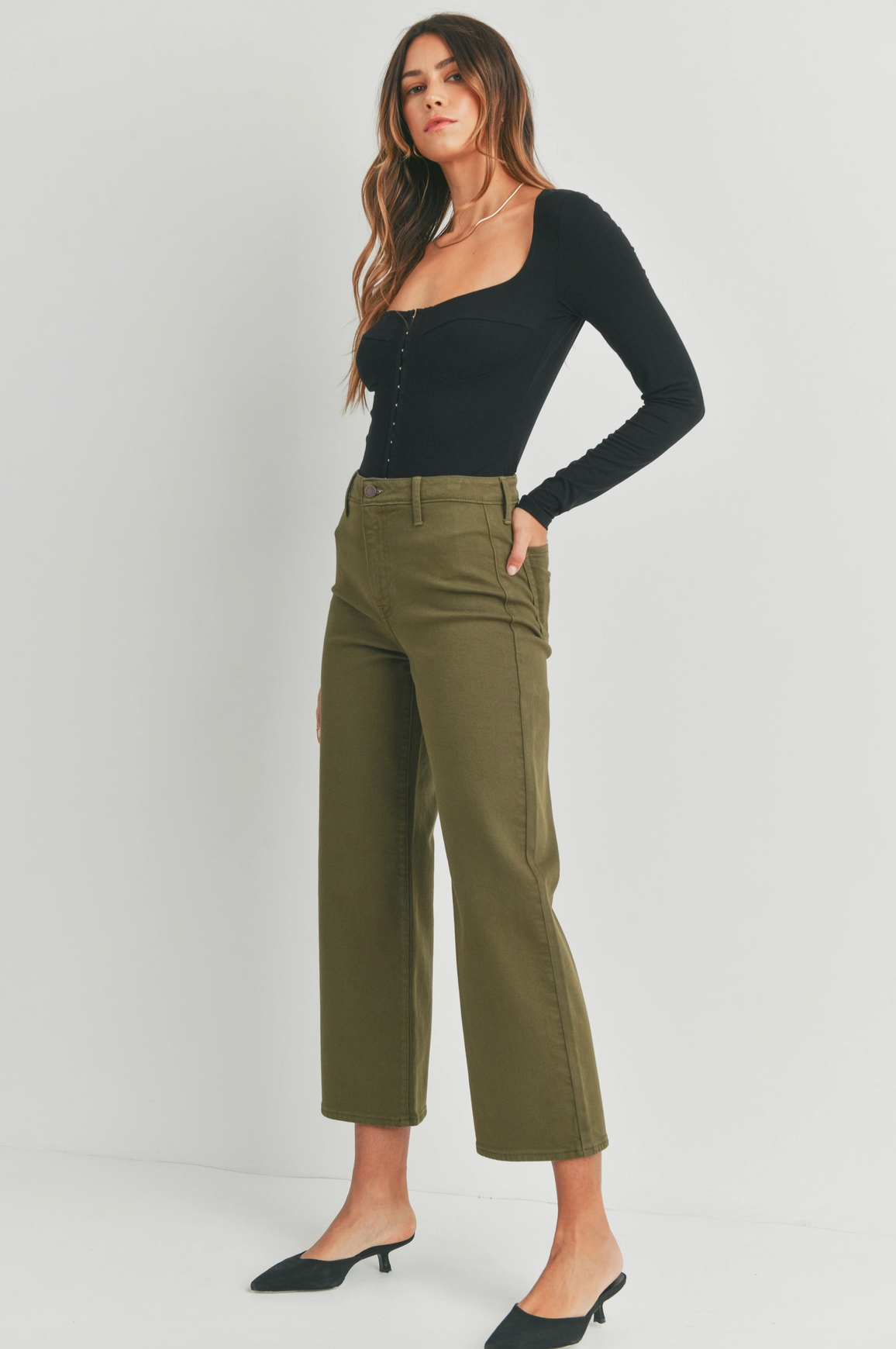 JUST BLACK DENIM - Trouser Wide Leg Olive