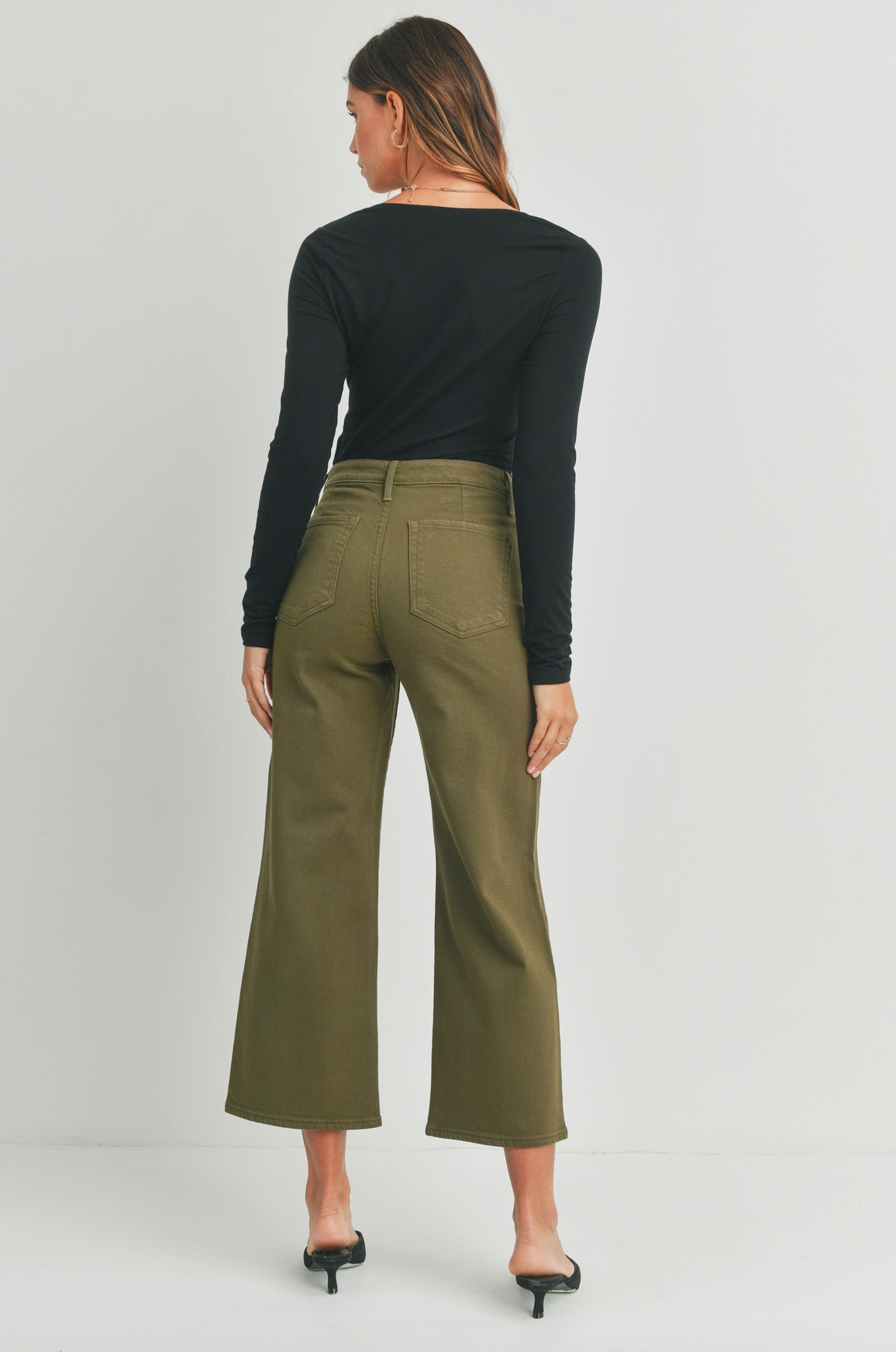 JUST BLACK DENIM - Trouser Wide Leg Olive