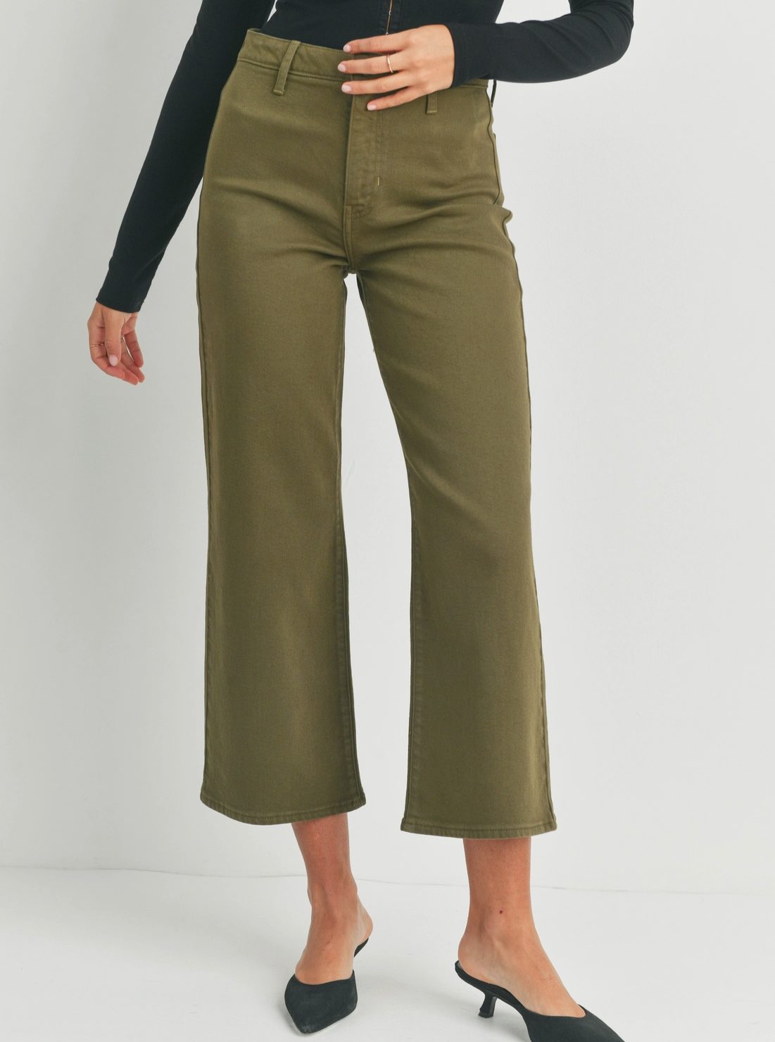 JUST BLACK DENIM - Trouser Wide Leg Olive