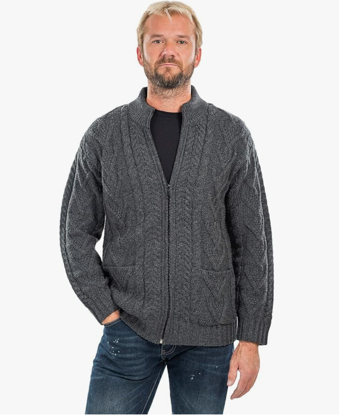 Merino Wool Mens Zipper Cardigan