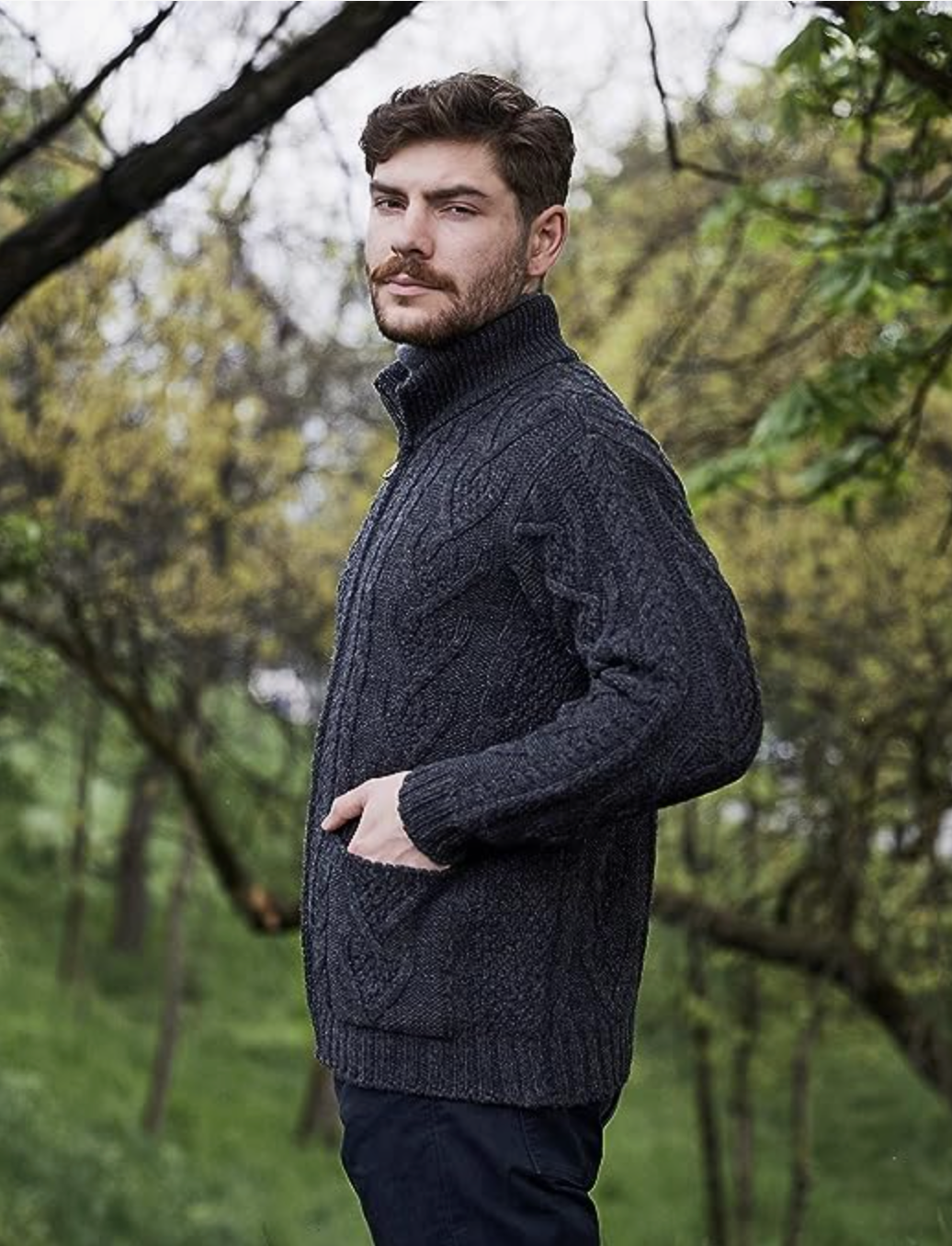 Merino Wool Mens Zipper Cardigan