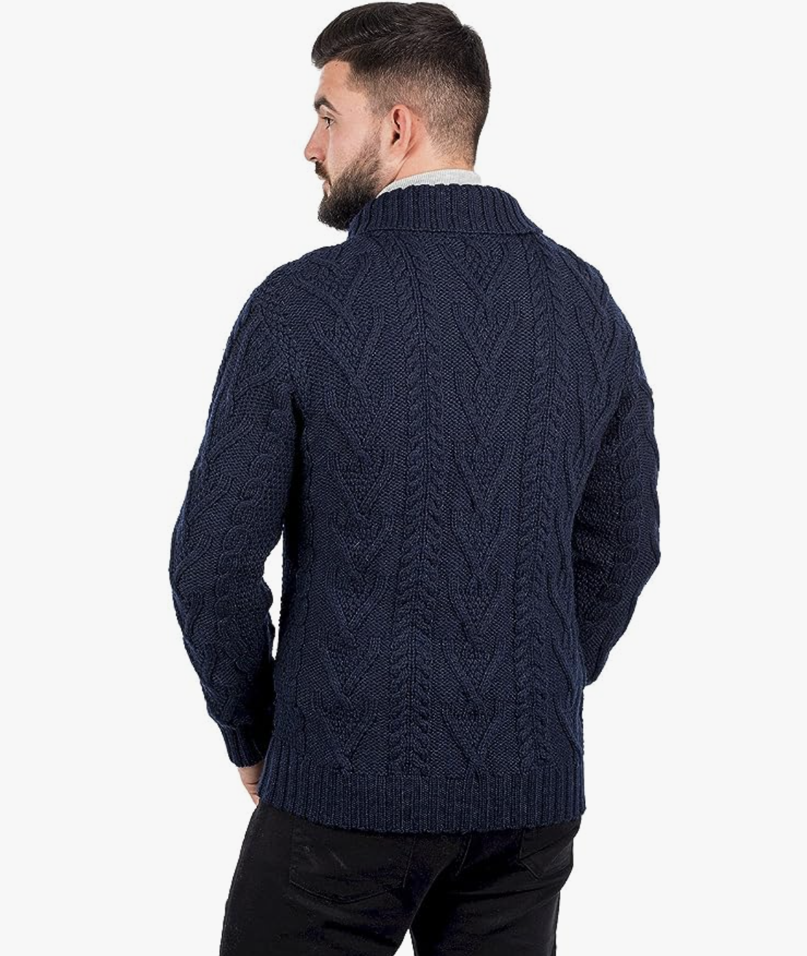 Merino Wool Shawl Collar Sweater - Navy