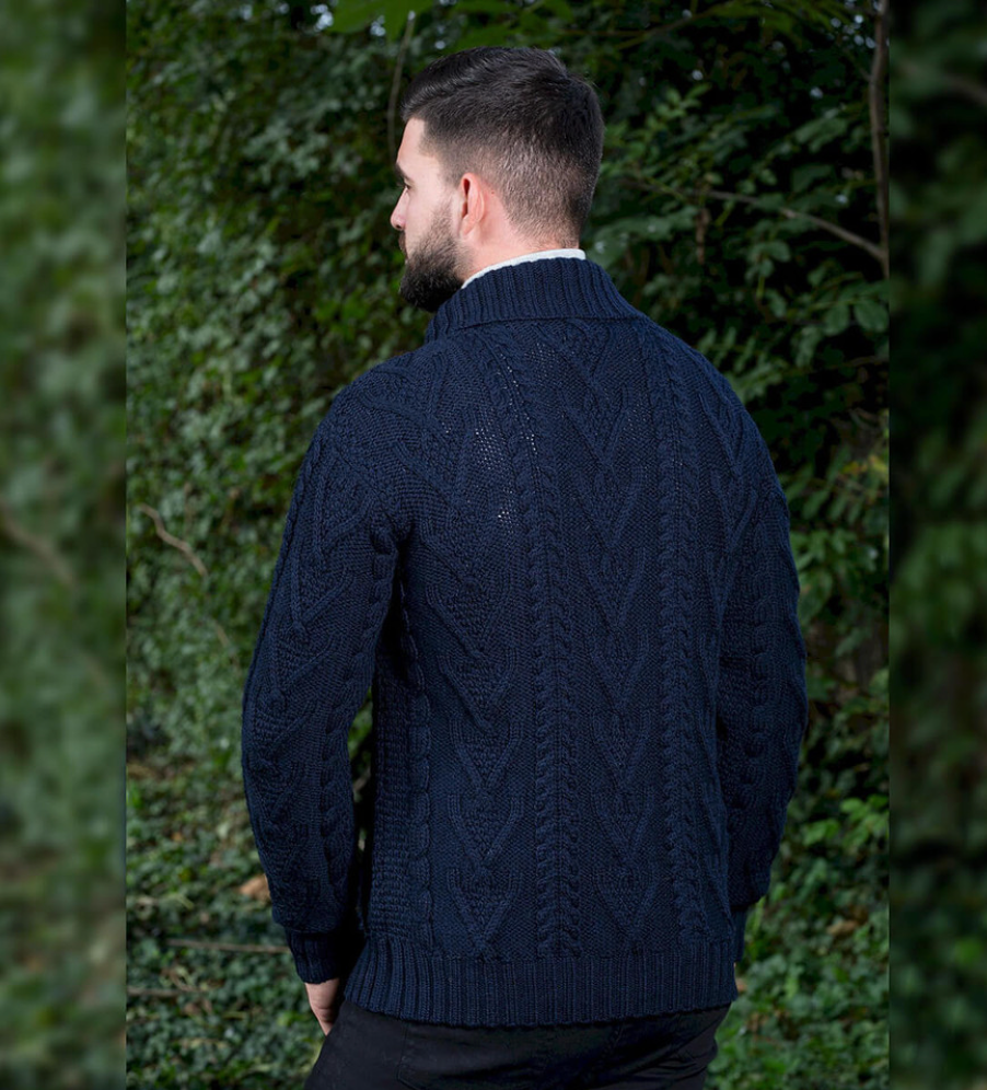 Merino Wool Shawl Collar Sweater - Navy
