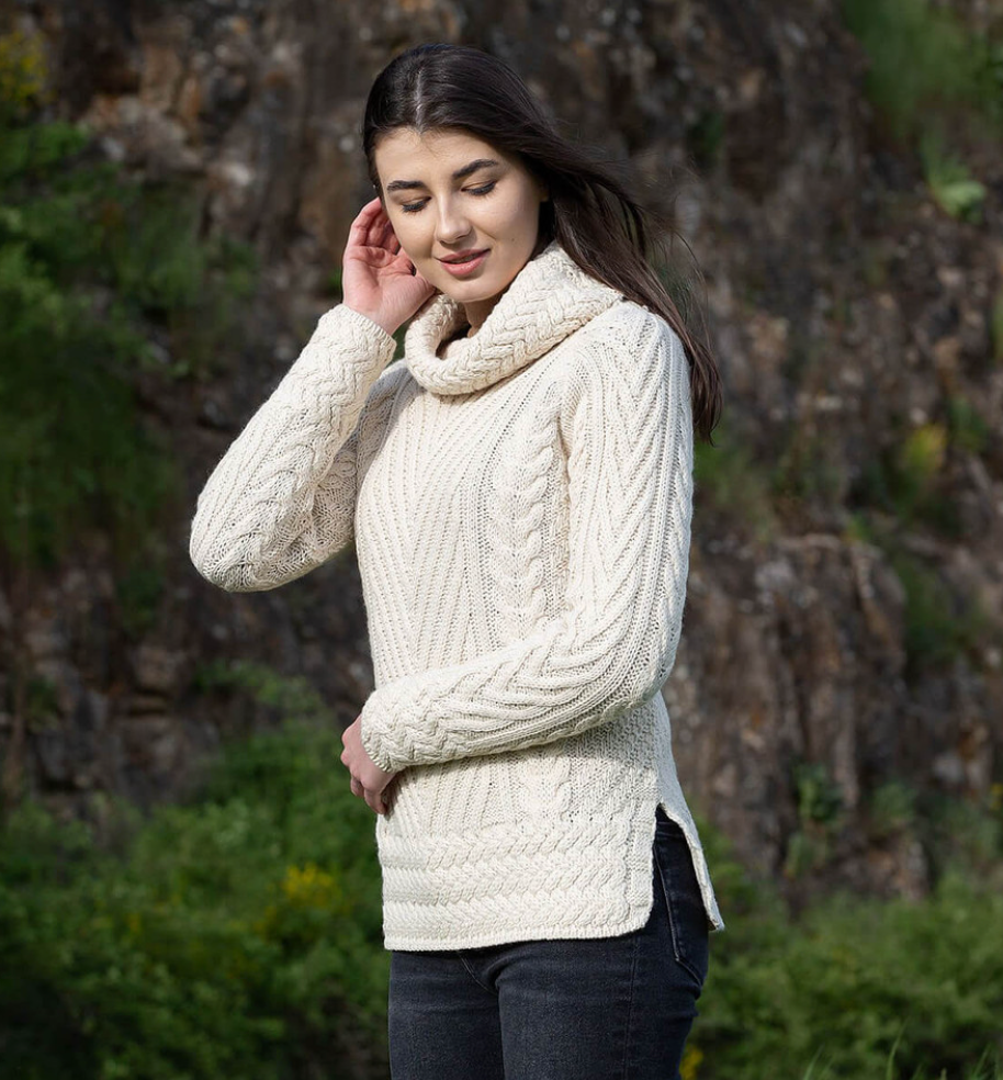 Turtleneck Ribbed Cable Knit Sweater