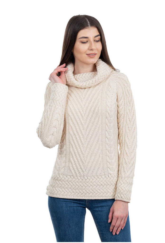 Turtleneck Ribbed Cable Knit Sweater