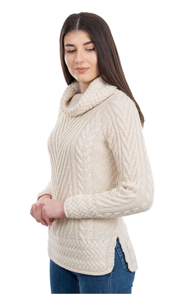 Turtleneck Ribbed Cable Knit Sweater