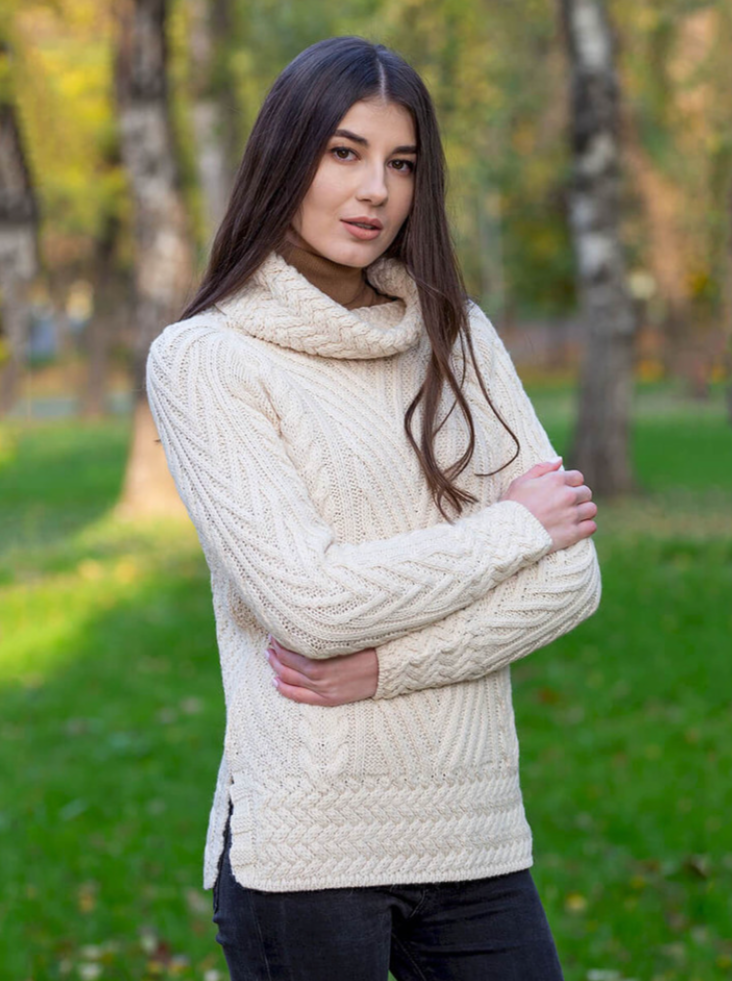 Turtleneck Ribbed Cable Knit Sweater