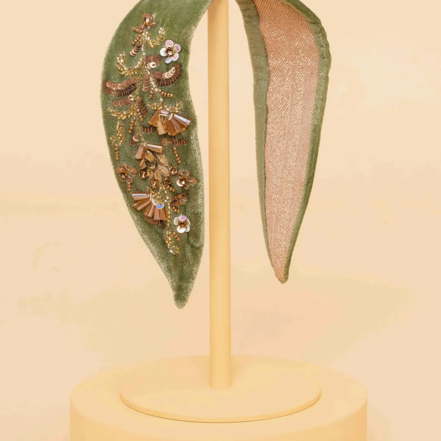 Velvet Embellished Headband - Golden Wildflowers, Fern