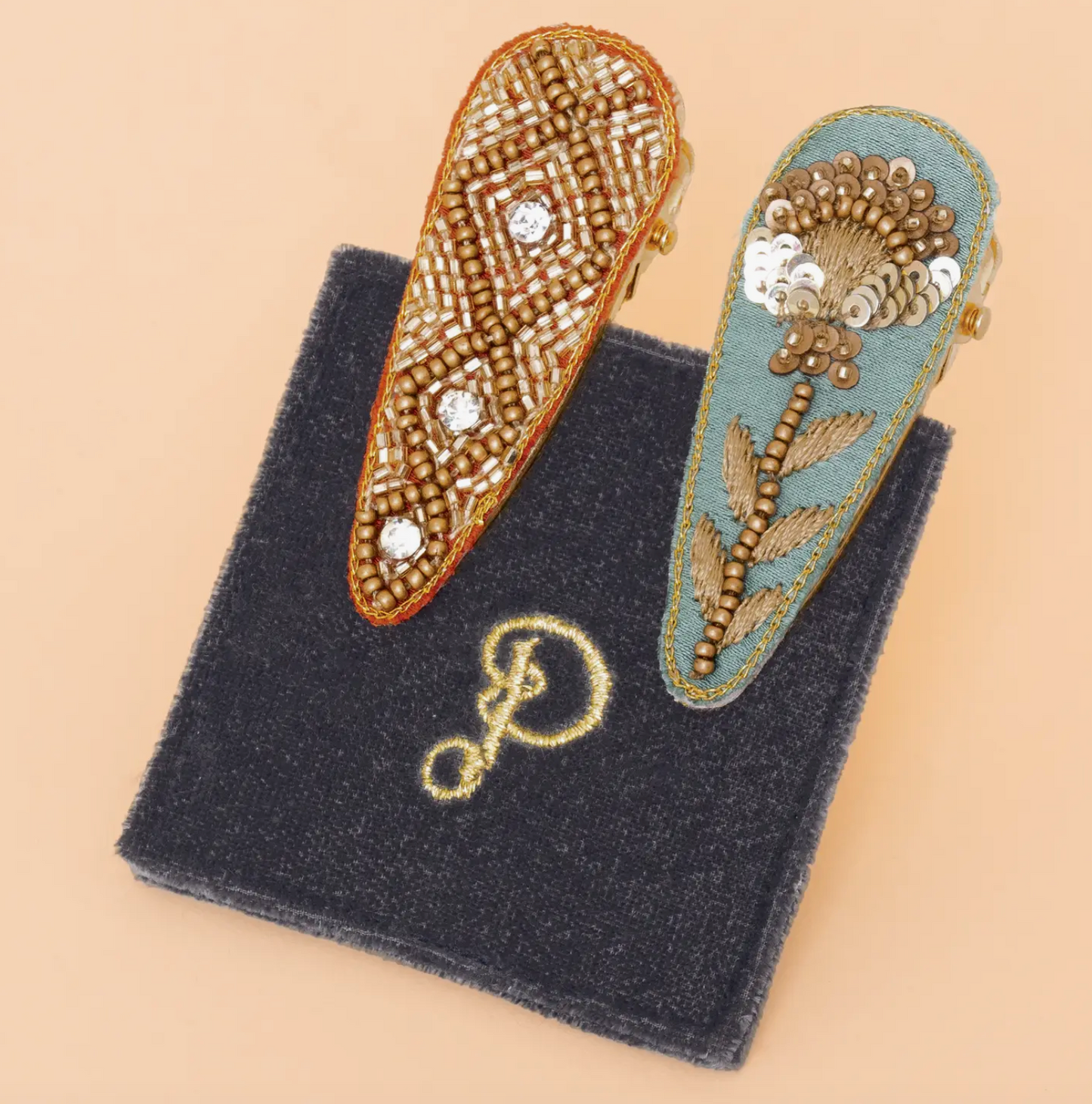 Diamonds with Floral Stem Jeweled Hair Clips
