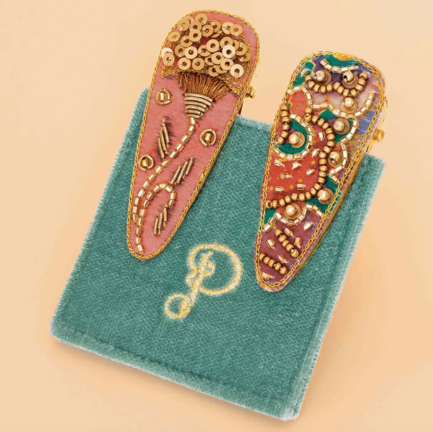 Floral Stem/60s Abstract Jeweled Hair Clips