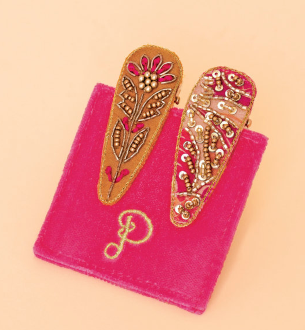 Floral Stem & 60s Abstract Jeweled Hair Clips