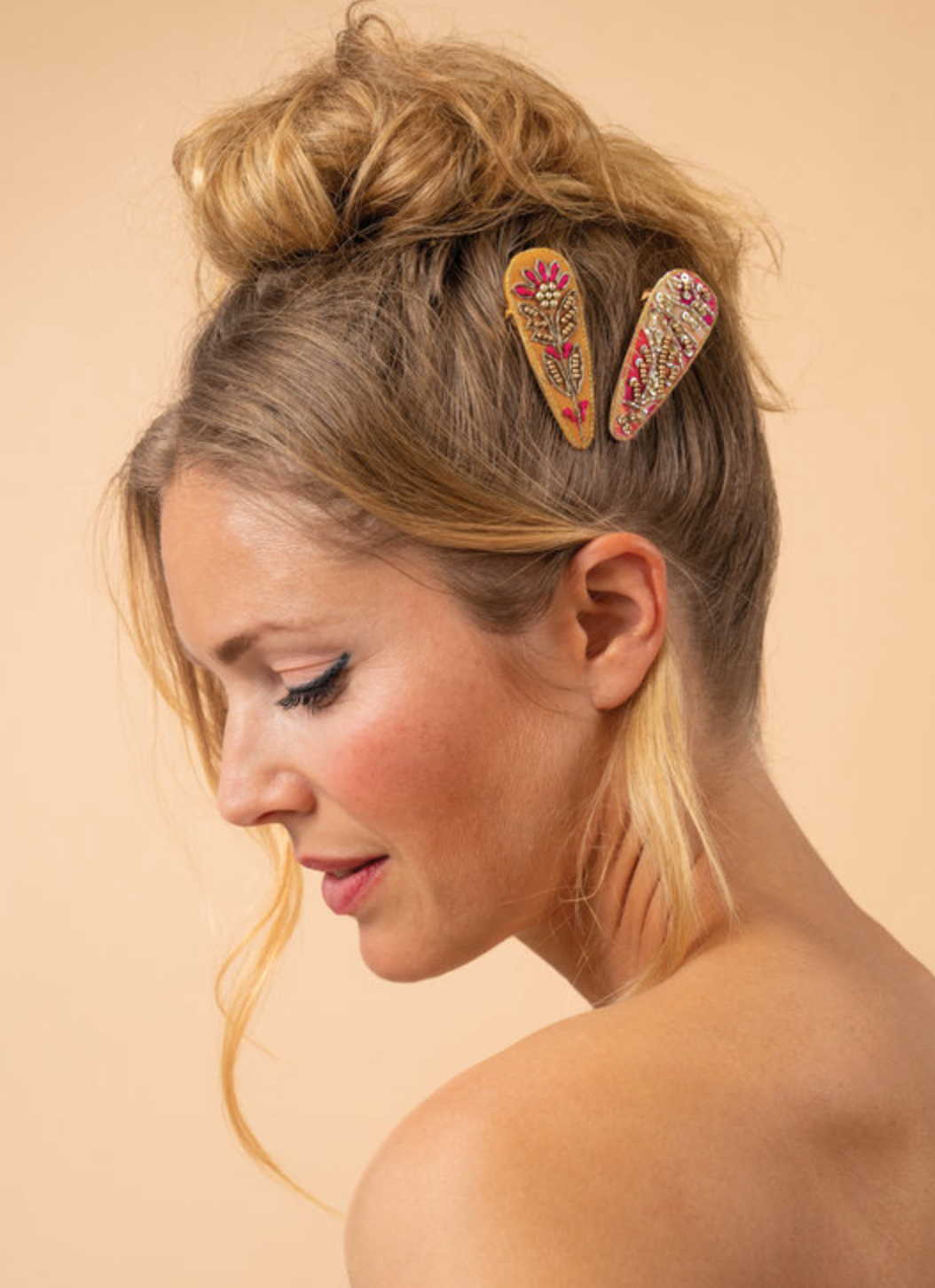Floral Stem & 60s Abstract Jeweled Hair Clips