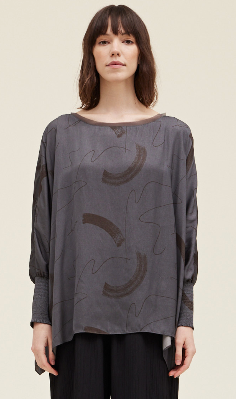 Satin Brush Print Tunic