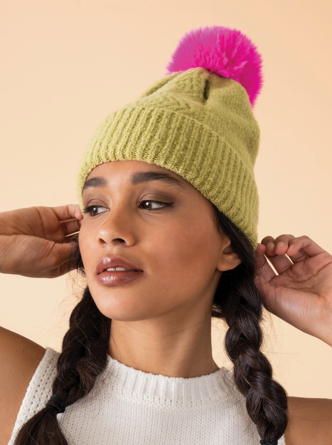 Ingrid Bobble Hat - Lime & Fuchsia