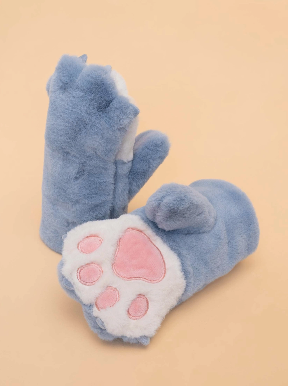 Kids Bear Paw Fluffy Mittens - Blue