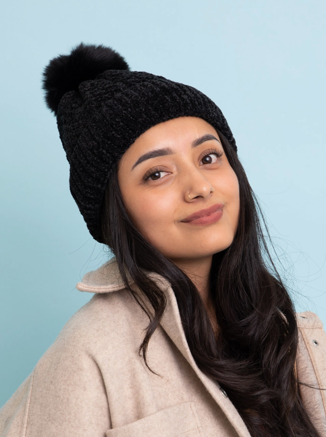 Velvet Cable Pom Beanie - Multiple Colors