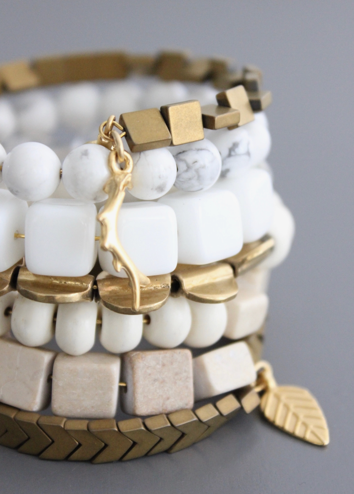 White and Gold Mixed Media Wrap Bracelet
