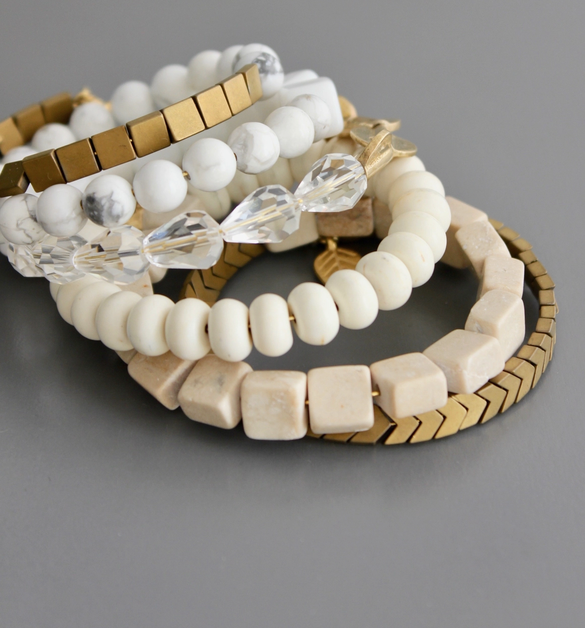 White and Gold Mixed Media Wrap Bracelet