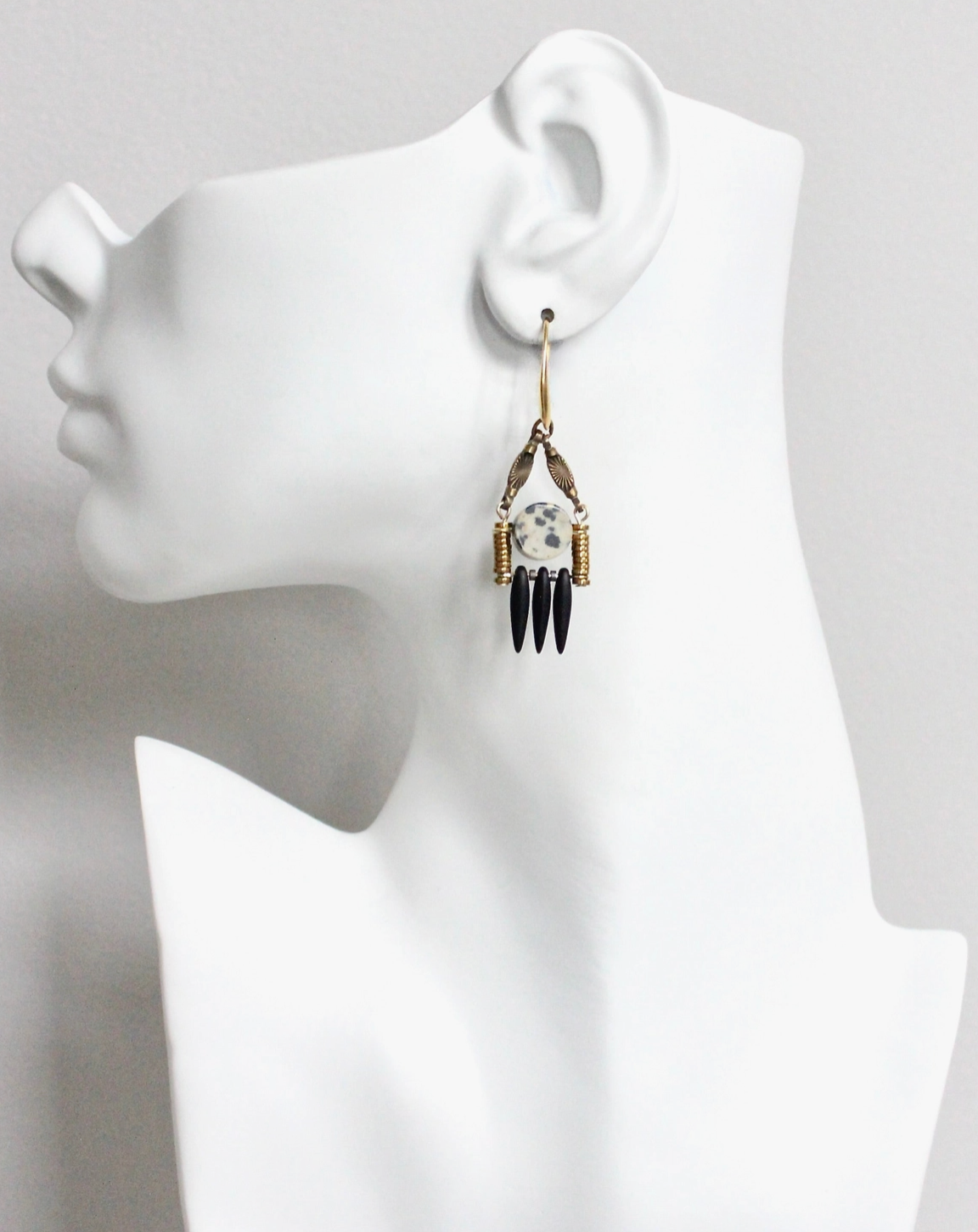 Dalmatian and Black Spike Earrings