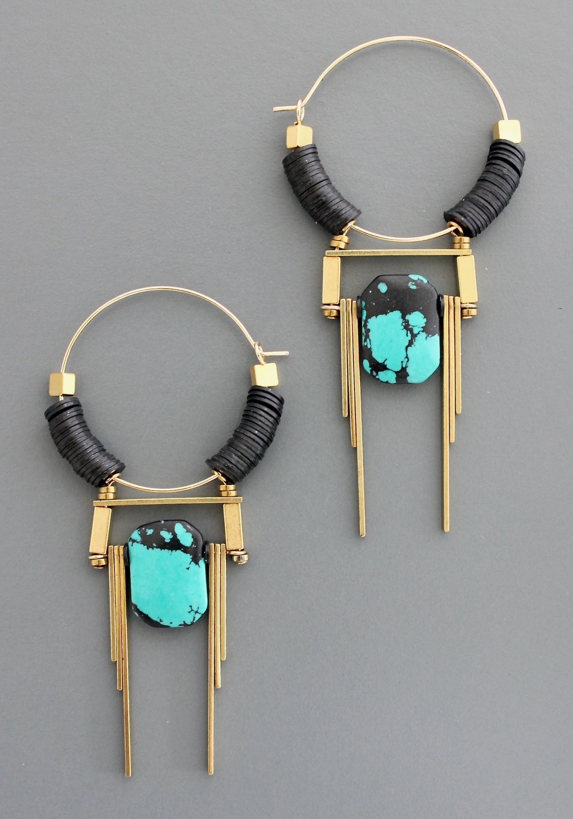Art Deco Turquoise Hoop Earrings