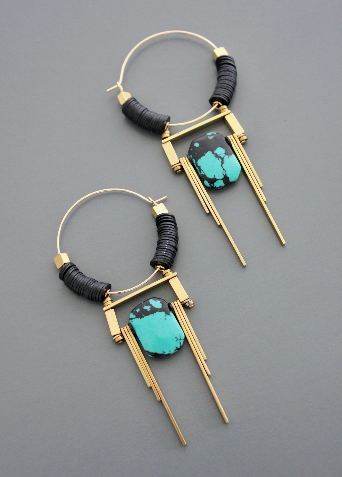 Art Deco Turquoise Hoop Earrings