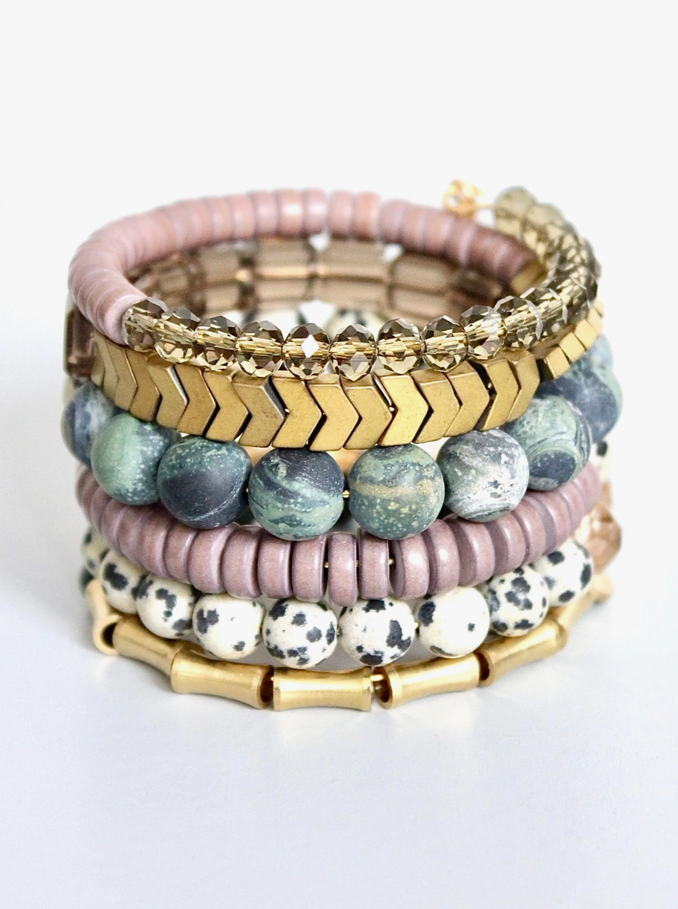 Green Jasper and Mauve Wrap Bracelet