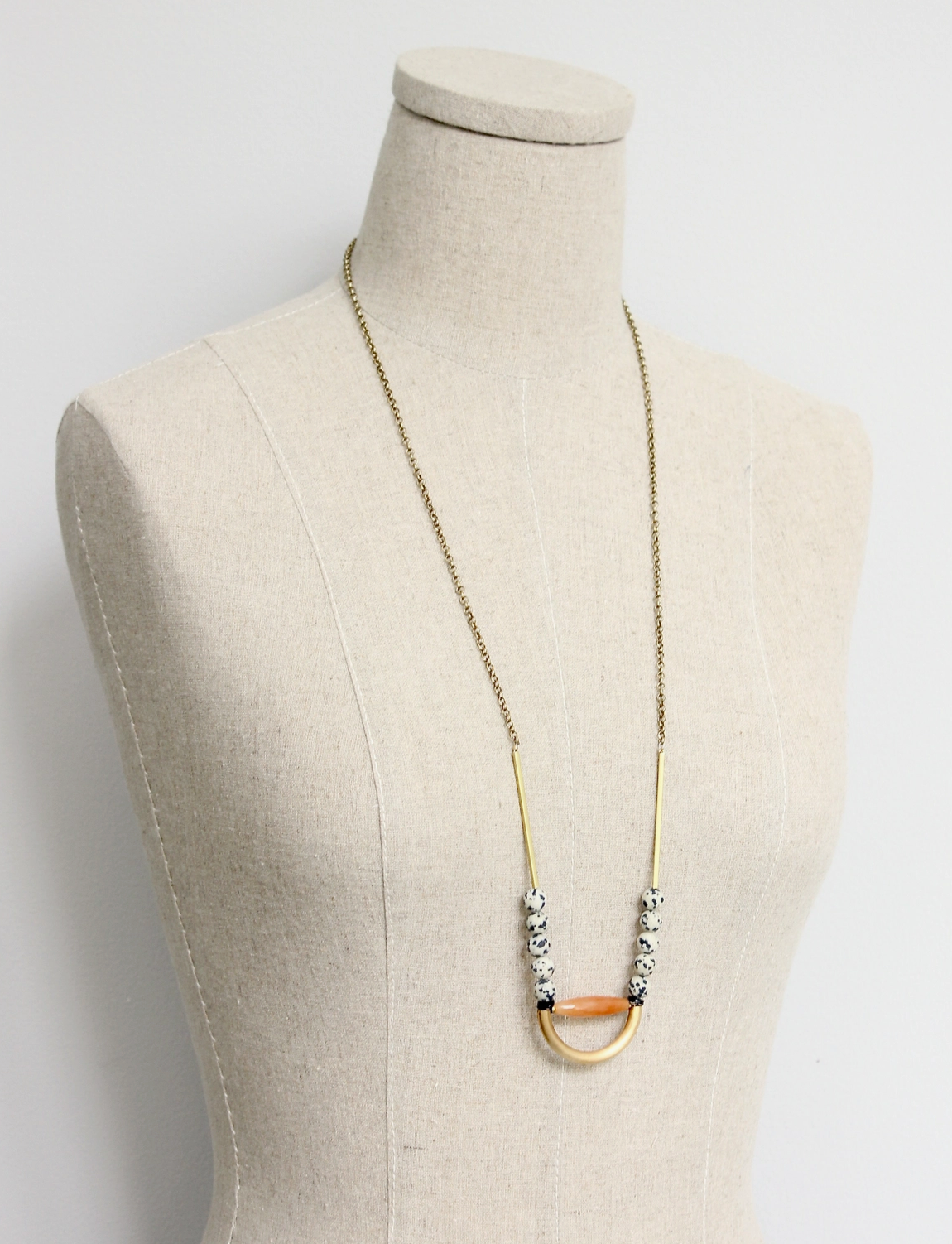 Geometric Dalmatian and Jade Necklace