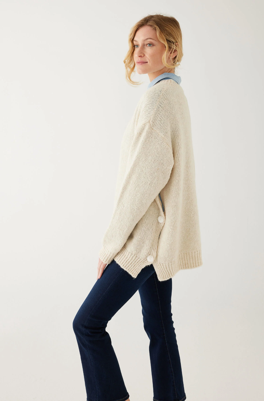 Bari Side Button Sweater - Buttercream