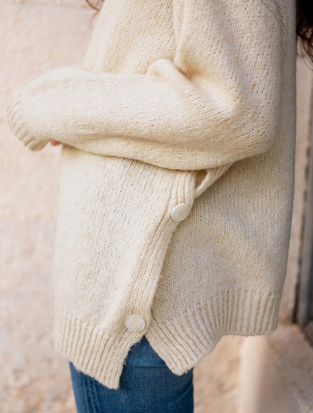 Bari Side Button Sweater - Buttercream