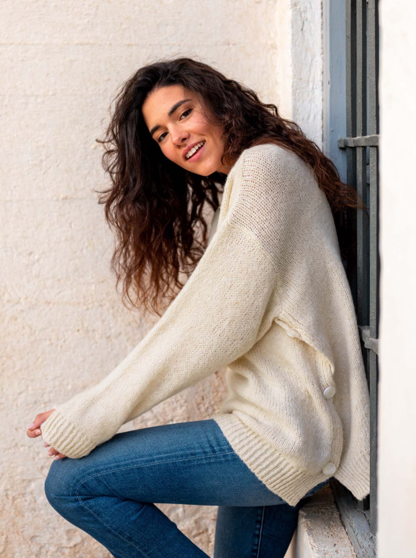 Bari Side Button Sweater - Buttercream