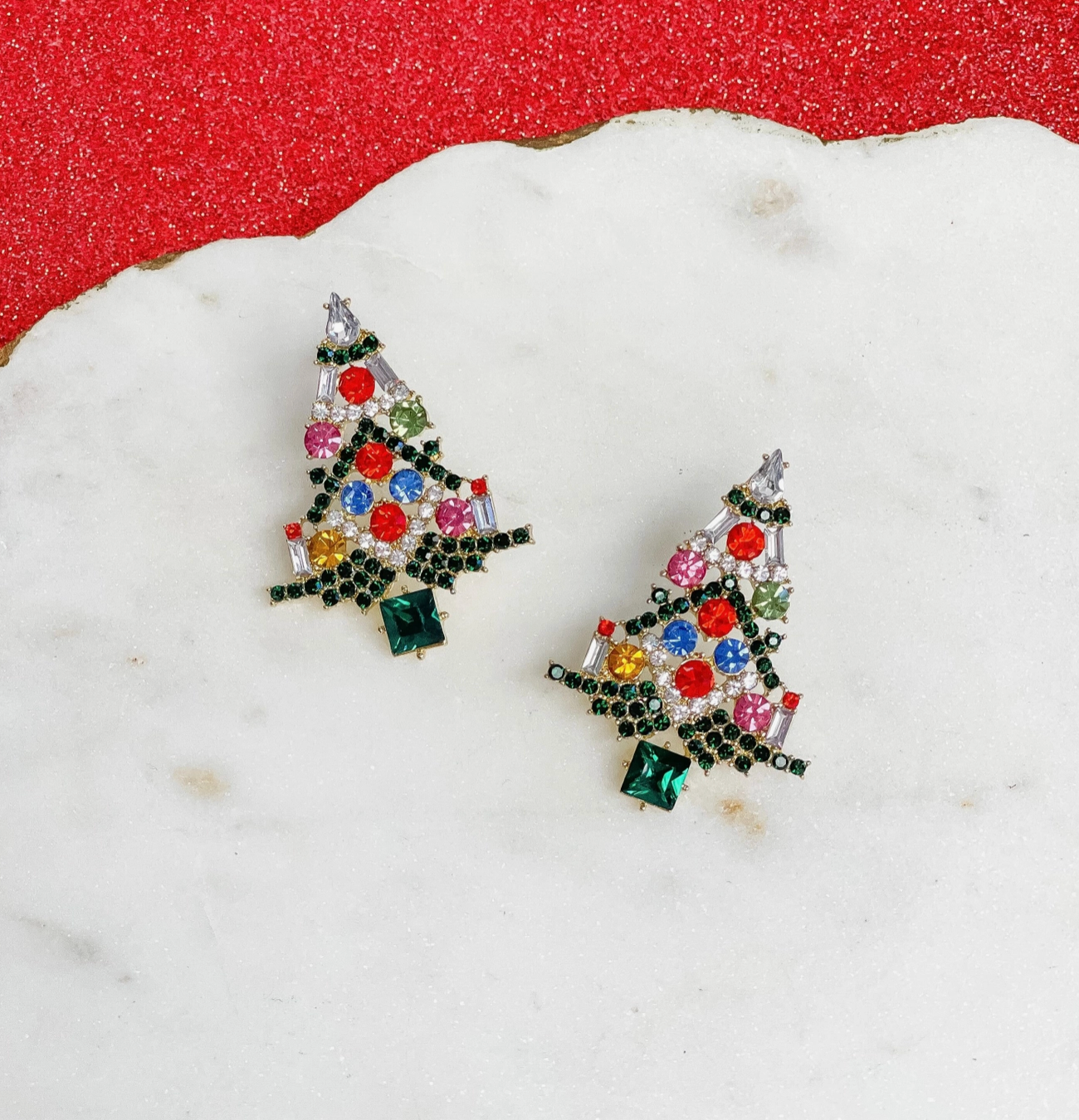 Rhinestone Christmas Tree Stud Earrings