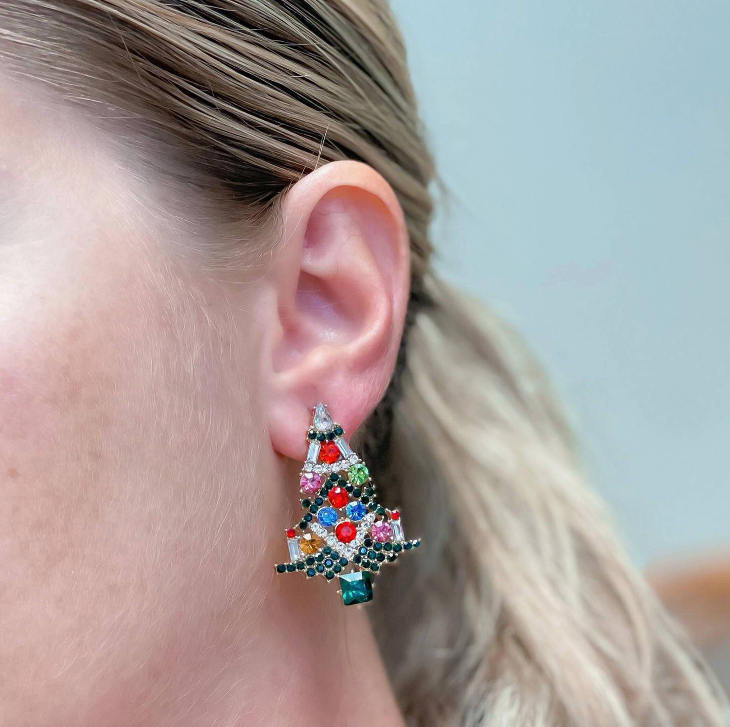 Rhinestone Christmas Tree Stud Earrings