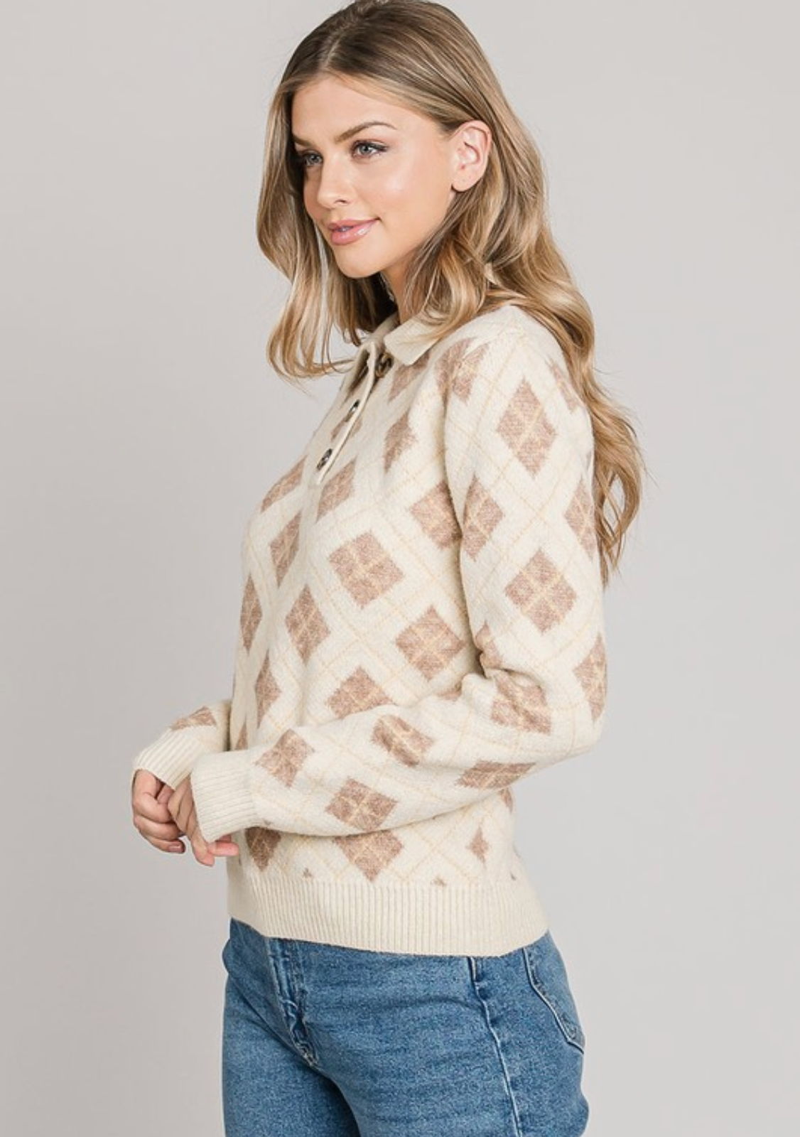 Plaid Button Placket Sweater
