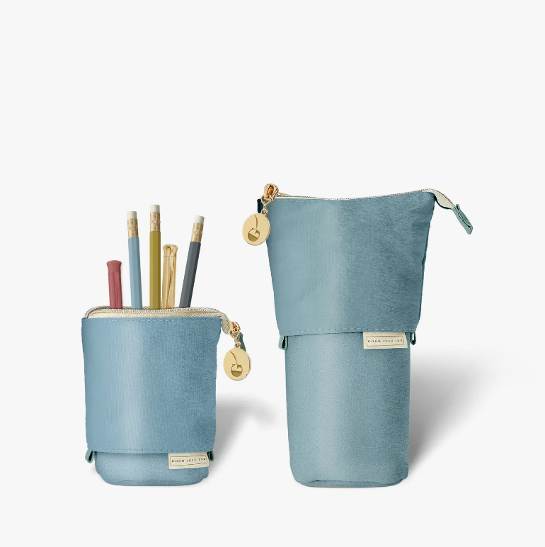 Luxe Standing Pencil Pouch - Metallic Blue Sky