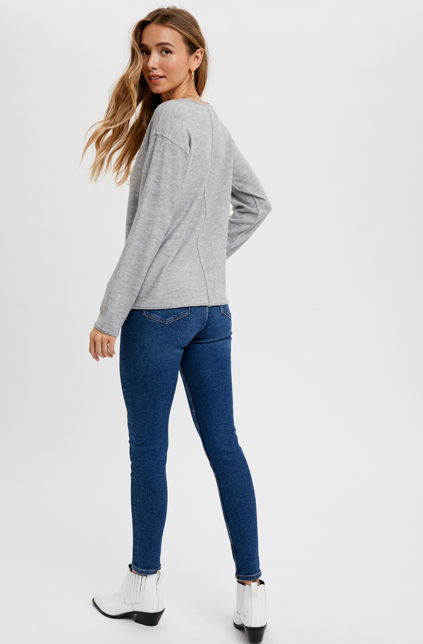 Sweater Henley Top - Heather Grey