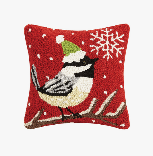 Chickadee with Snowflake Hook Pillow - Christmas