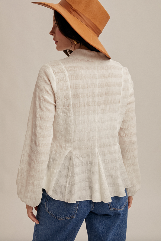 Peplum Textured Button Up Top