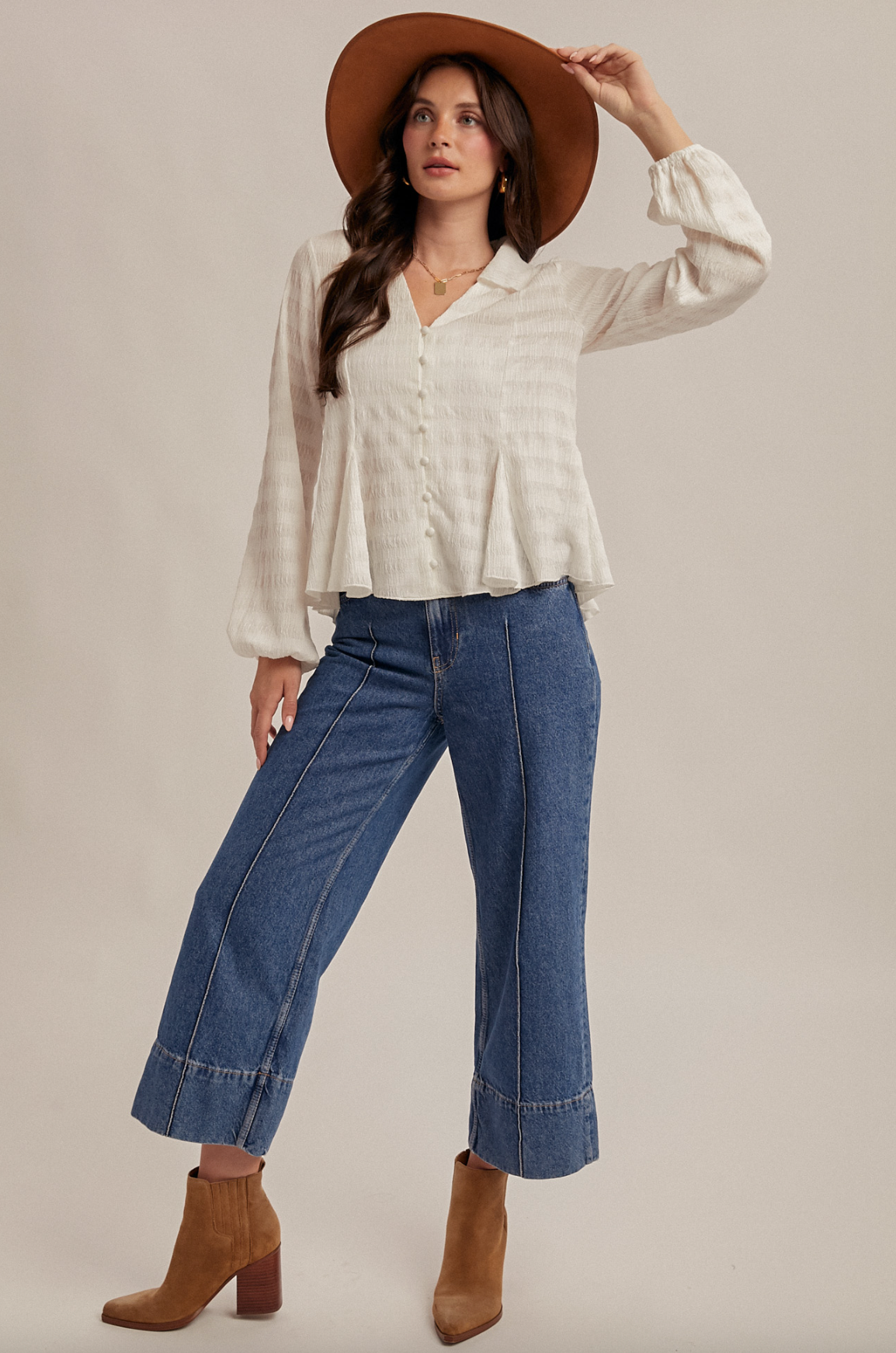 Peplum Textured Button Up Top
