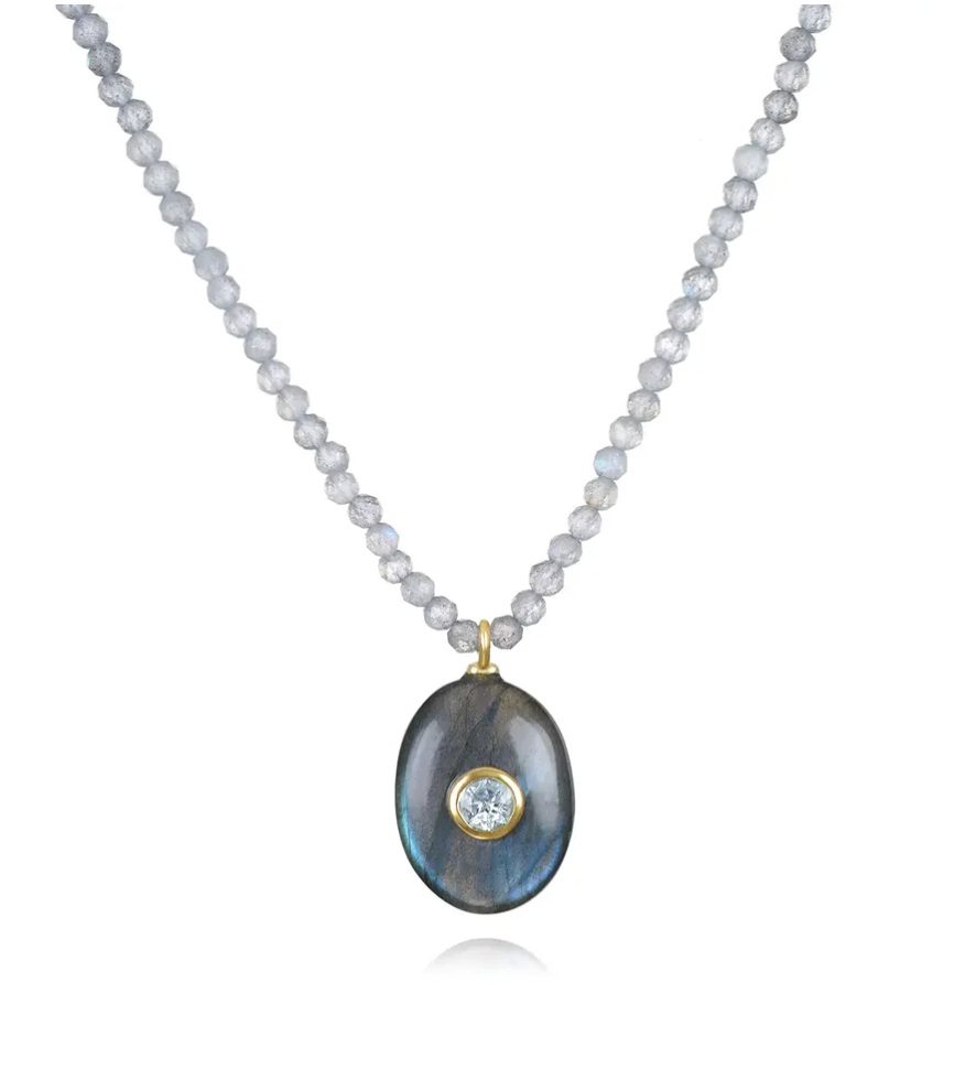 Triple Gemstone Beaded Necklace - Labradorite & Topaz