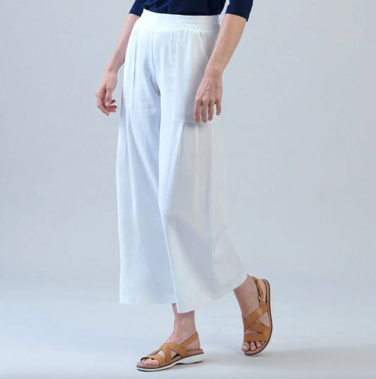 Soft Cotton Pleated Wide Leg Ankle Pant