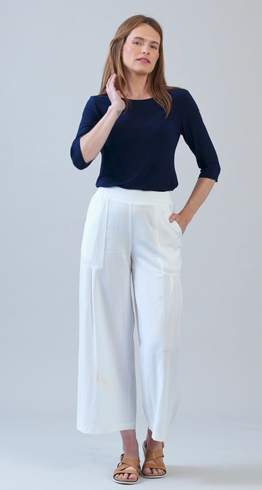Soft Cotton Pleated Wide Leg Ankle Pant