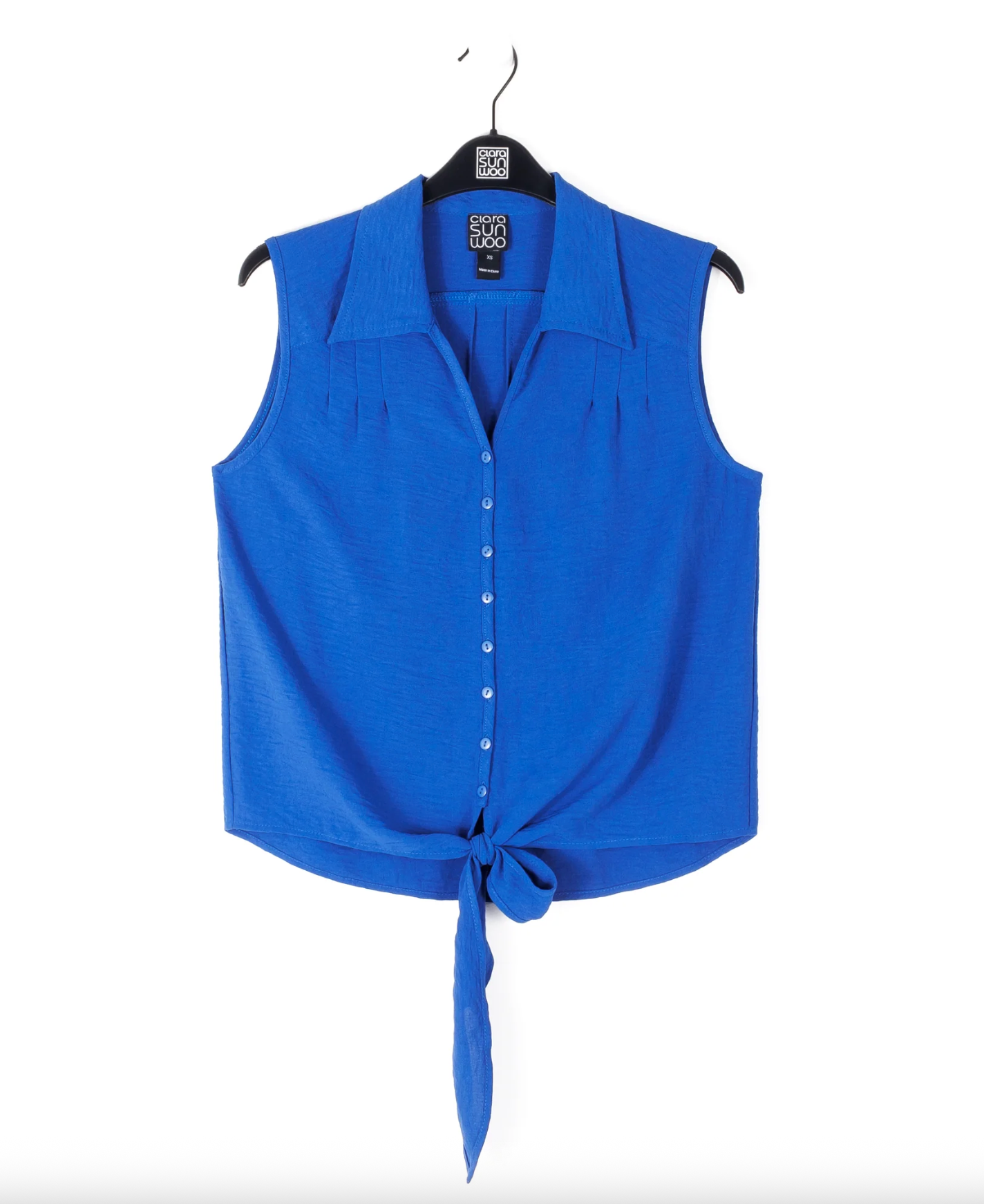 Sleeveless Button Down Tie Hem Top - Cobalt