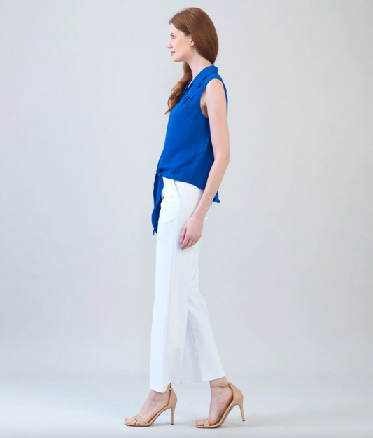 Sleeveless Button Down Tie Hem Top - Cobalt