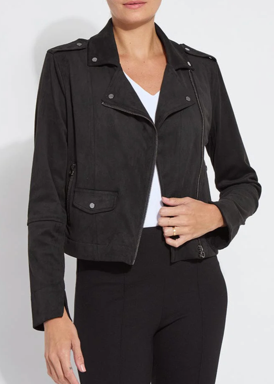 Amelia Moto Vegan Suede Jacket - Black