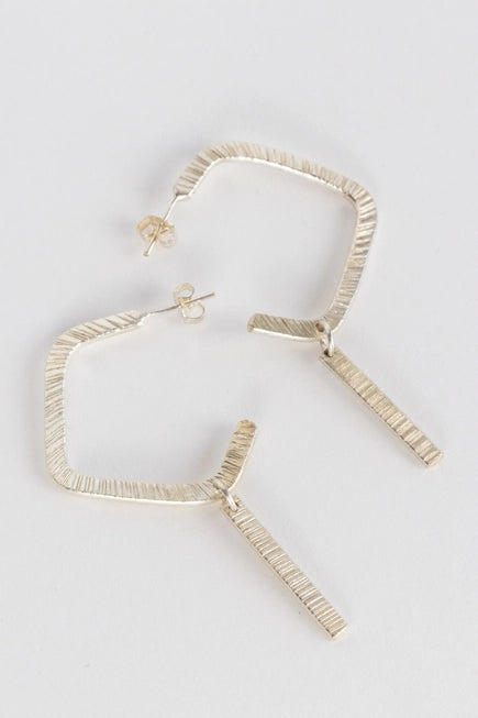 Silver Open Square Hoop Drop Earrings