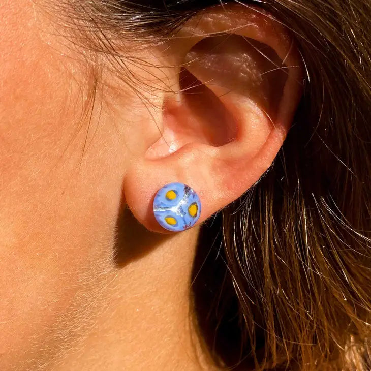 Blue Flowers Glass Stud Earrings