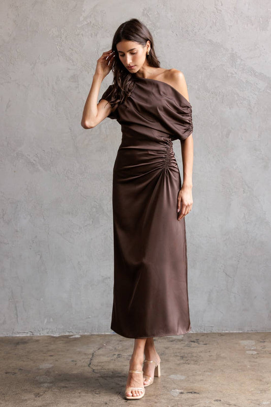 One Shoulder Ruched Midi Dress