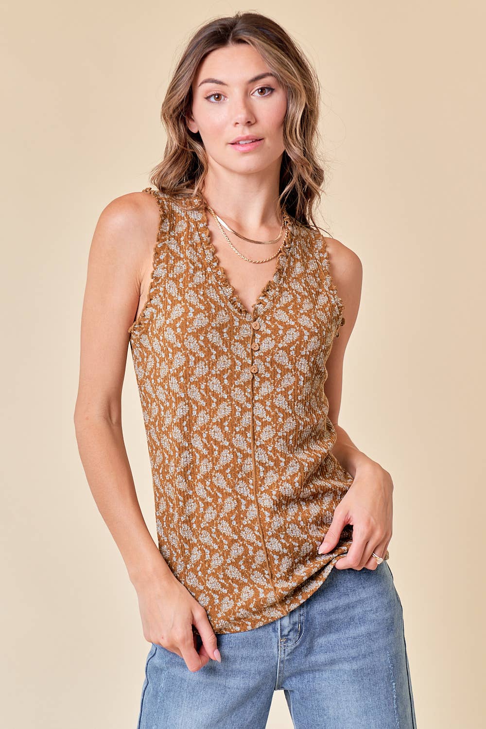 Printed Rib Frilled Tank
