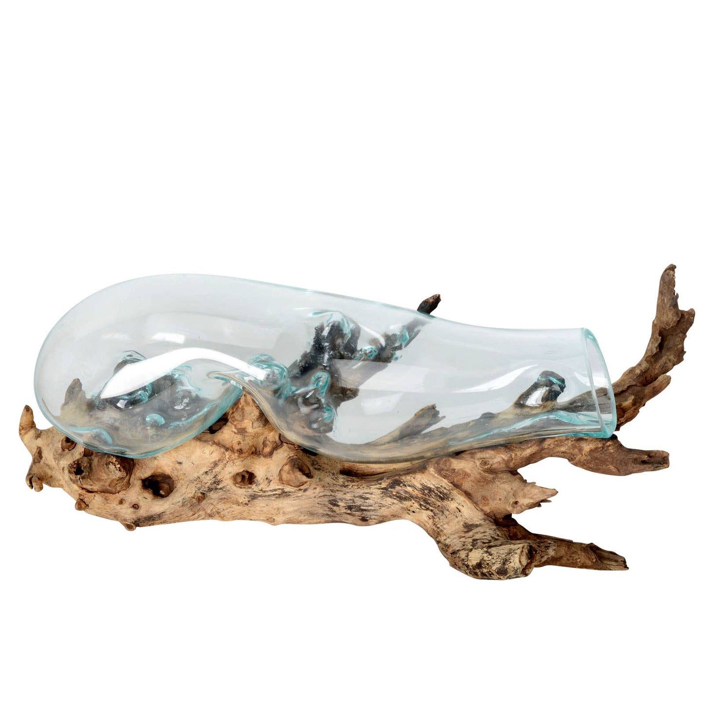 Molten Glass Bottle in Natural Wood